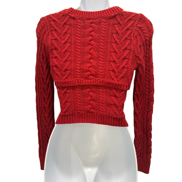 Abercrombie & Fitch Limited Edition Red Cable Knit Crop Sweater Set S - Picture 4 of 8